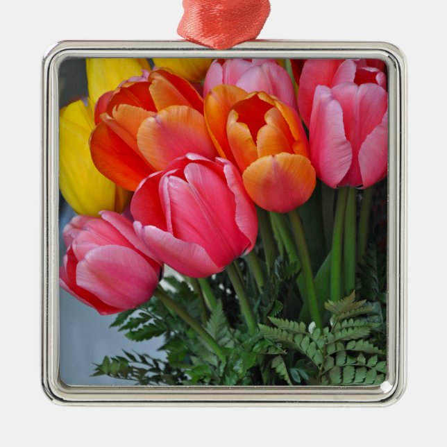 Colorful spring tulips metal ornament (Front)