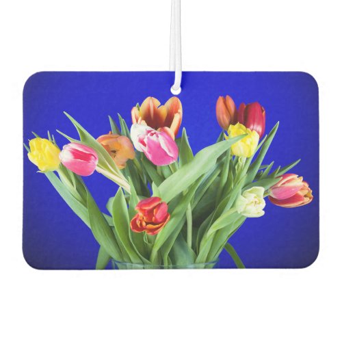 Colorful spring tulips on blue background photo air freshener