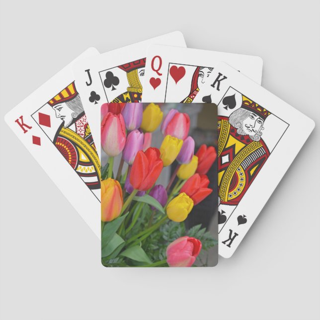 Colorful spring tulips poker cards (Back)