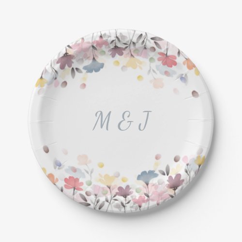 Colorful Spring Watercolor Floral Wedding  Paper Plates