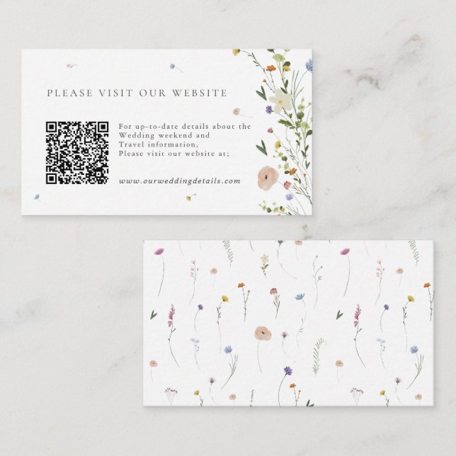 Colorful Spring Wildflower boho Wedding Details QR Enclosure Card (Front/Back)