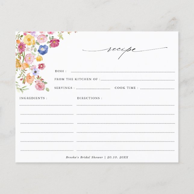 Colorful Spring Wildflower  Bridal Shower Recipe (Front)
