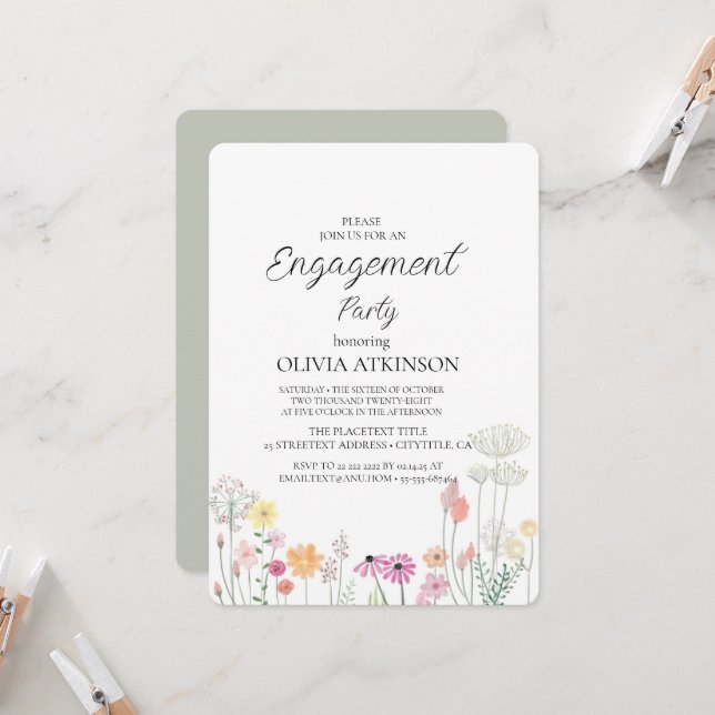 Colorful Spring Wildflower engagement party Invitation (Front/Back In Situ)