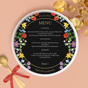 Colorful Spring Wildflower Floral  Round Wedding Menu