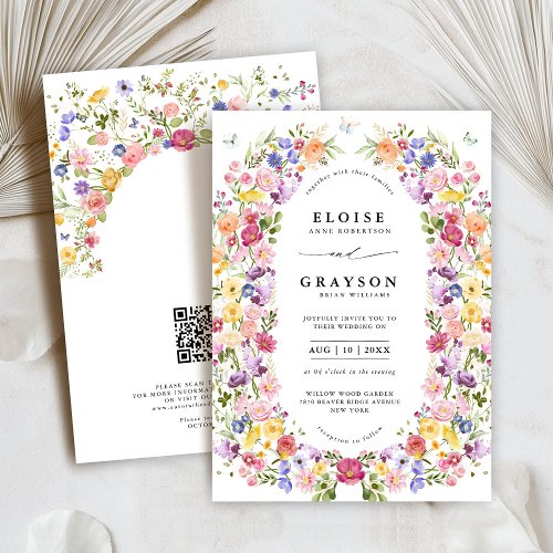 Colorful Spring Wildflower Garden QR Code Wedding 