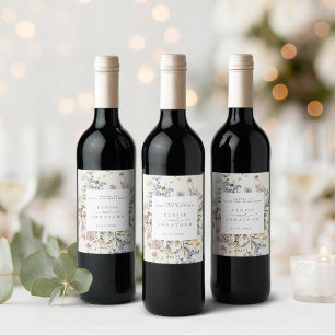 Colorful Spring Wildflower Garden Wedding Wine Label