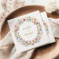 Colorful Spring Wildflower Garden Wreath Wedding Napkins
