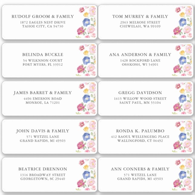 Colorful Spring Wildflower Guest Address Label (Front)