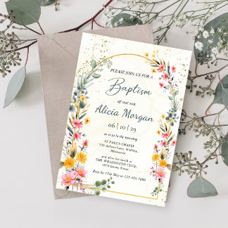 Colorful Spring Wildflower Meadow Baptism Invitation
