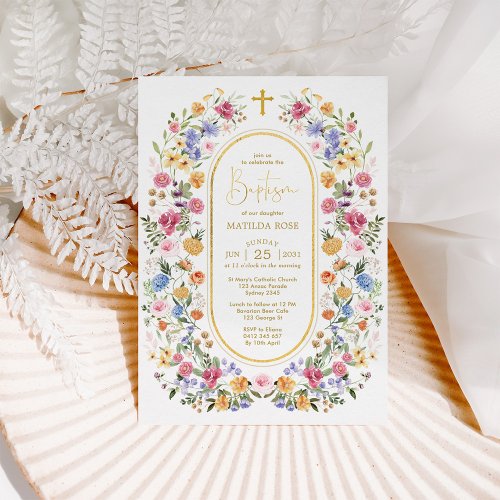 Colorful Spring Wildflower Meadow Baptism Invitation