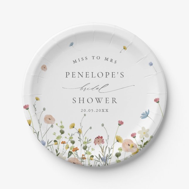 Colorful Spring Wildflower Meadow Bridal Shower Paper Plates (Front)