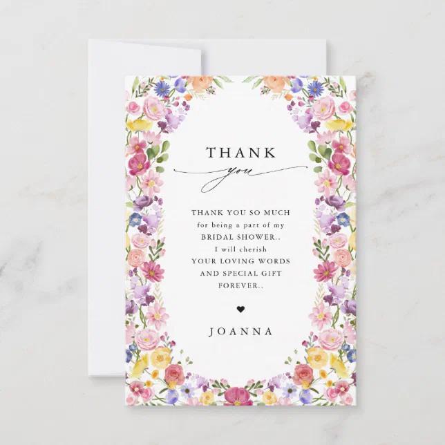 Colorful Spring Wildflower Meadow Bridal Shower Thank You Card | Zazzle