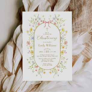 Colorful Spring Wildflower Meadow Christening  Invitation