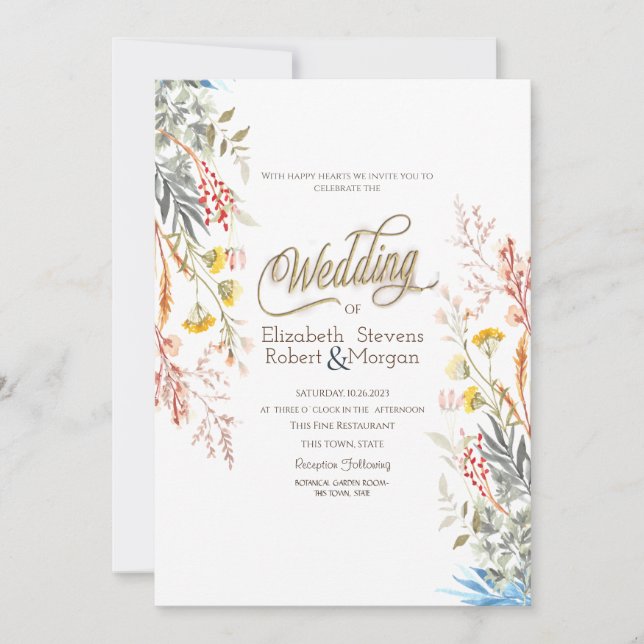 Colorful Spring Wildflower Meadow Dried Wedding  Invitation (Front)