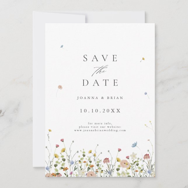 Colorful Spring Wildflower Meadow Garden Photo Save The Date (Front)