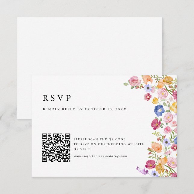 Colorful Spring Wildflower Meadow Garden  QR Code RSVP Card (Front/Back)