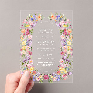 Colorful Spring Wildflower Meadow Garden Wedding Acrylic Invitations