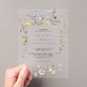 Colorful Spring Wildflower Meadow Garden Wedding Acrylic Invitations