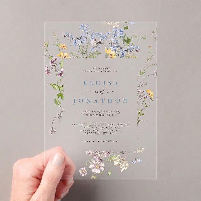 Colorful Spring Wildflower Meadow Garden Wedding  Acrylic Invitations