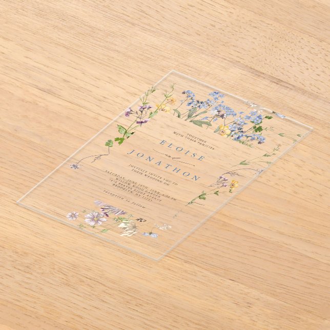 Colorful Spring Wildflower Meadow Garden Wedding  Acrylic Invitations
