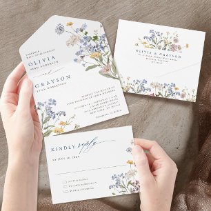 Colorful Spring Wildflower Meadow Garden Wedding All In One Invitation