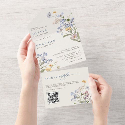 Colorful Spring Wildflower Meadow Garden Wedding   All In One Invitation