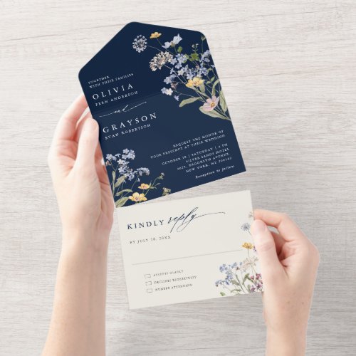 Colorful Spring Wildflower Meadow Garden Wedding   All In One Invitation