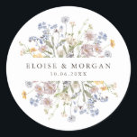 Colorful Spring Wildflower Meadow Garden Wedding  Classic Round Sticker<br><div class="desc">Capture the beauty of nature on your special day with our exquisite wildflower watercolor wedding envelope seal sticker. Elegant, unique, and blooming with love. Use the text fields to personalize your design with your own wording and details. If you want to change the font style, color or text placement, simply...</div>