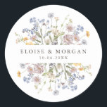 Colorful Spring Wildflower Meadow Garden Wedding  Classic Round Sticker<br><div class="desc">Capture the beauty of nature on your special day with our exquisite wildflower watercolor wedding envelope seal sticker. Elegant, unique, and blooming with love. Use the text fields to personalize your design with your own wording and details. If you want to change the font style, color or text placement, simply...</div>