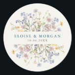 Colorful Spring Wildflower Meadow Garden Wedding  Classic Round Sticker<br><div class="desc">Capture the beauty of nature on your special day with our exquisite wildflower watercolor wedding envelope seal sticker. Elegant, unique, and blooming with love. Use the text fields to personalize your design with your own wording and details. If you want to change the font style, color or text placement, simply...</div>