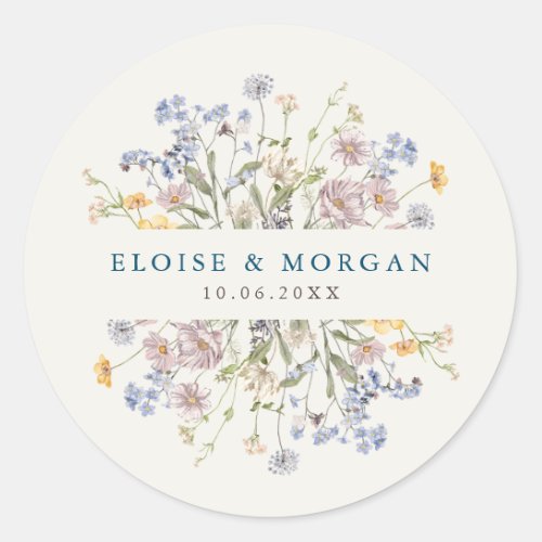Colorful Spring Wildflower Meadow Garden Wedding  Classic Round Sticker