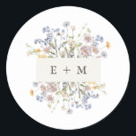 Colorful Spring Wildflower Meadow Garden Wedding  Classic Round Sticker<br><div class="desc">Capture the beauty of nature on your special day with our exquisite wildflower watercolor wedding envelope seal sticker with initials. Elegant, unique, and blooming with love. Use the text fields to personalize your design with your own wording and details. If you want to change the font style, color or text...</div>