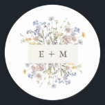 Colorful Spring Wildflower Meadow Garden Wedding  Classic Round Sticker<br><div class="desc">Capture the beauty of nature on your special day with our exquisite wildflower watercolor wedding envelope seal sticker with initials. Elegant, unique, and blooming with love. Use the text fields to personalize your design with your own wording and details. If you want to change the font style, color or text...</div>