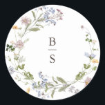 Colorful Spring Wildflower Meadow Garden Wedding  Classic Round Sticker<br><div class="desc">Capture the beauty of nature on your special day with our exquisite wildflower watercolor wedding envelope seal sticker with initials. Elegant, unique, and blooming with love. Use the text fields to personalize your design with your own wording and details. If you want to change the font style, color or text...</div>