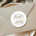 Colorful Spring Wildflower Meadow Garden Wedding  Classic Round Sticker<br><div class="desc">Capture the beauty of nature on your special day with our exquisite wildflower watercolor wedding envelope seal sticker. Elegant, unique, and blooming with love. Use the text fields to personalize your design with your own wording and details. If you want to change the font style, color or text placement, simply...</div>