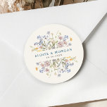 Colorful Spring Wildflower Meadow Garden Wedding  Classic Round Sticker<br><div class="desc">Capture the beauty of nature on your special day with our exquisite wildflower watercolor wedding envelope seal sticker. Elegant, unique, and blooming with love. Use the text fields to personalize your design with your own wording and details. If you want to change the font style, color or text placement, simply...</div>