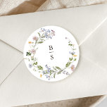 Colorful Spring Wildflower Meadow Garden Wedding  Classic Round Sticker<br><div class="desc">Capture the beauty of nature on your special day with our exquisite wildflower watercolor wedding envelope seal sticker with initials. Elegant, unique, and blooming with love. Use the text fields to personalize your design with your own wording and details. If you want to change the font style, color or text...</div>