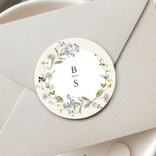 Colorful Spring Wildflower Meadow Garden Wedding  Classic Round Sticker