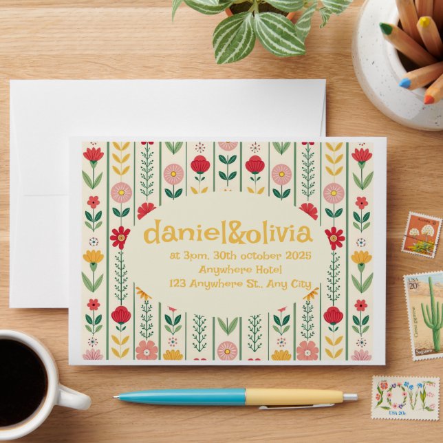 Colorful Spring Wildflower Meadow Garden Wedding Envelope (Desk)