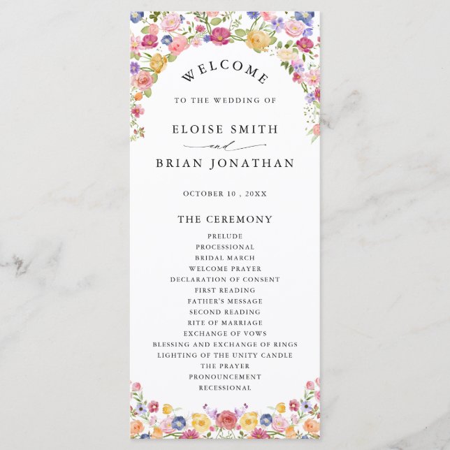 Colorful Spring Wildflower Meadow Garden Wedding I Program (Front)