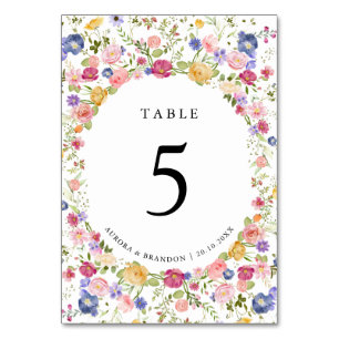 Colorful Spring Wildflower Meadow Garden Wedding I Table Number