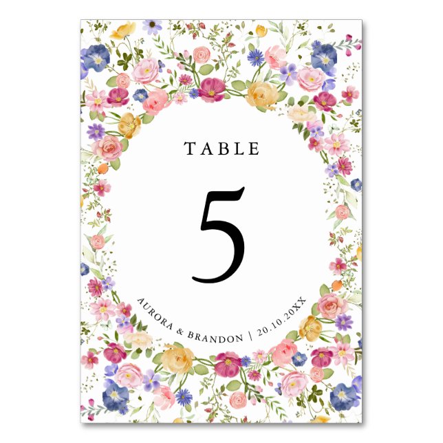 Colorful Spring Wildflower Meadow Garden Wedding I Table Number (Front)