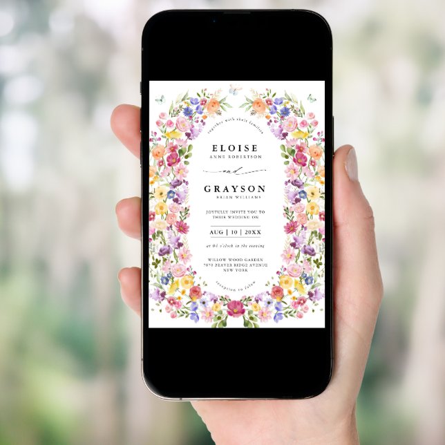 Colorful Spring Wildflower Meadow Garden Wedding  Invitation (Front Digital)
