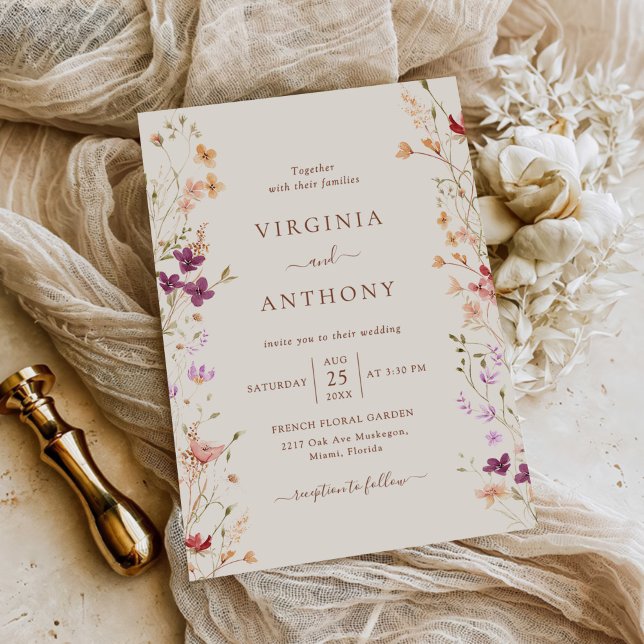 Colorful Spring Wildflower Meadow Garden Wedding  Invitation (Creator Uploaded)