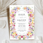 Colorful Spring Wildflower Meadow Garden Wedding   Invitation<br><div class="desc">Celebrate your special day with our elegant, nature-inspired wedding invitation. Featuring a stunning floral wreath in soft pastel tones, this romantic design perfectly captures the charm of a garden-themed wedding. Use the text fields to personalize the card with your own wording and details. If you want to change the font...</div>