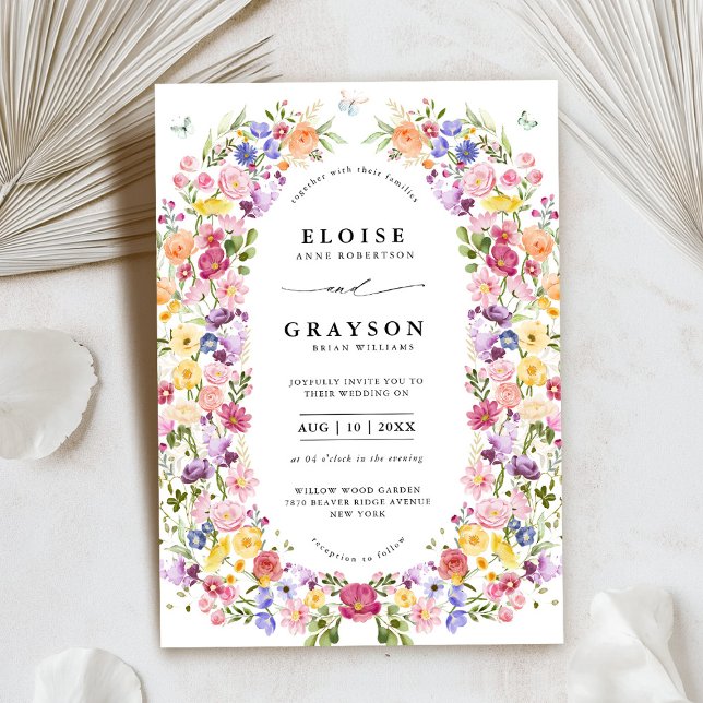 Colorful Spring Wildflower Meadow Garden Wedding   Invitation (Colorful Spring Wildflower Meadow Garden Wedding Invitation)