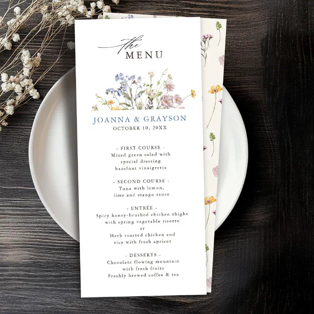 Colorful Spring Wildflower Meadow Garden Wedding Menu | Zazzle