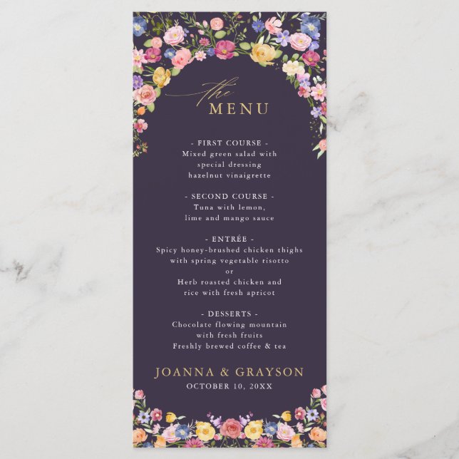 Colorful Spring Wildflower Meadow Garden Wedding  Menu (Front)