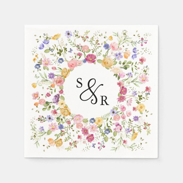 Colorful Spring Wildflower Meadow Garden Wedding  Napkins (Front)