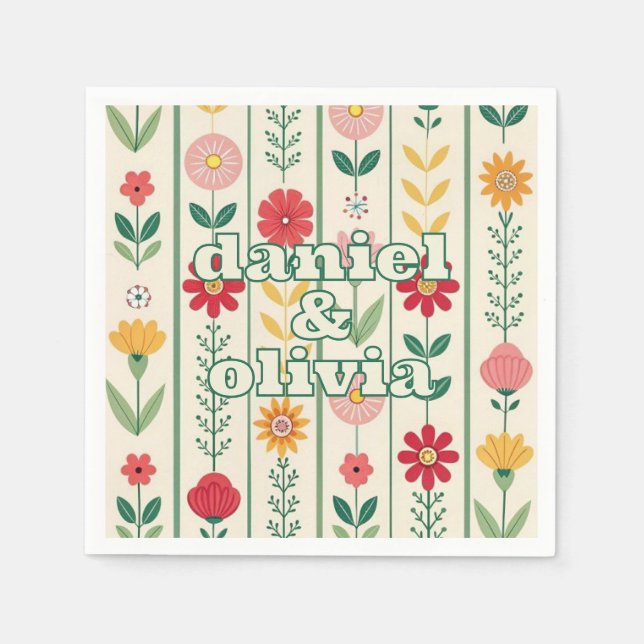 Colorful Spring Wildflower Meadow Garden Wedding Napkins (Front)